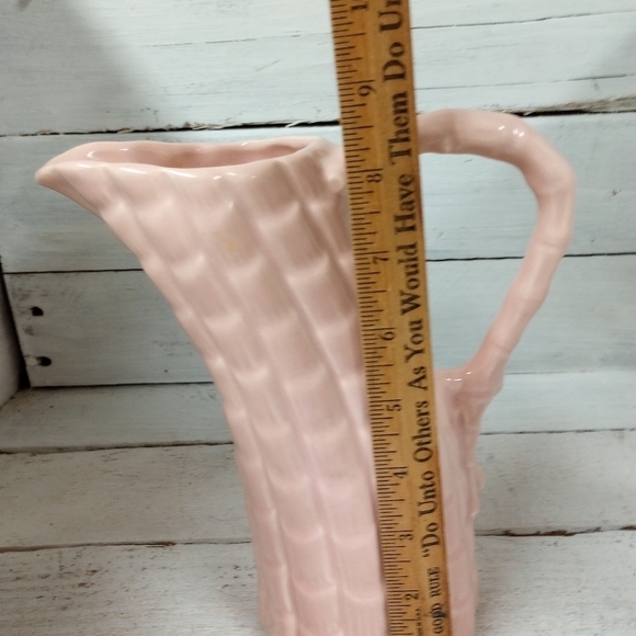 Vintage Pink Bamboo Style Handled Pitcher, Numbered and Made in USA, MCM - Picture 8 of 10